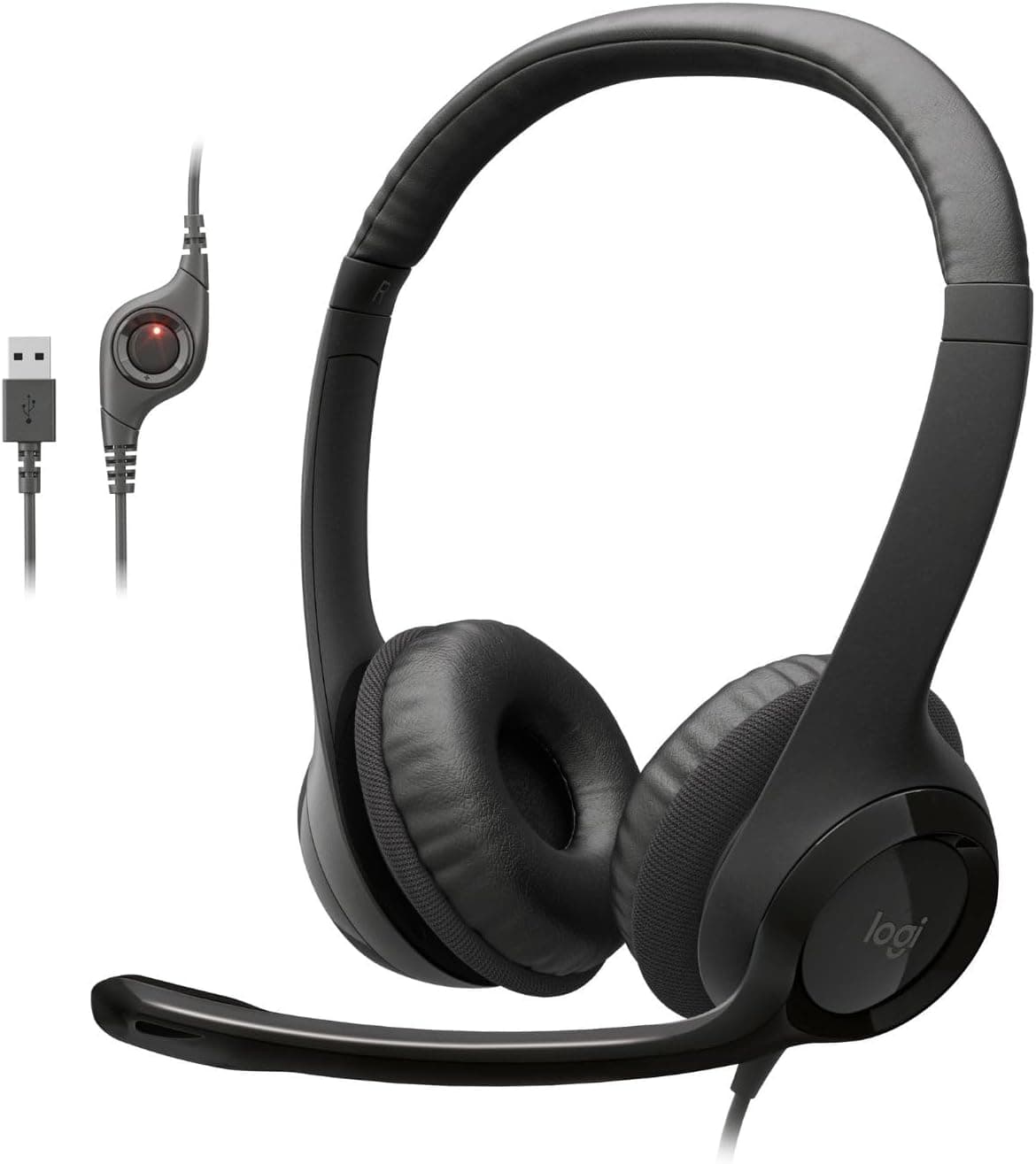 Logitech H390 Wired Headset PC/Laptop Stereo Headphones - Black | microphone, in-line controls, works with Chromebook