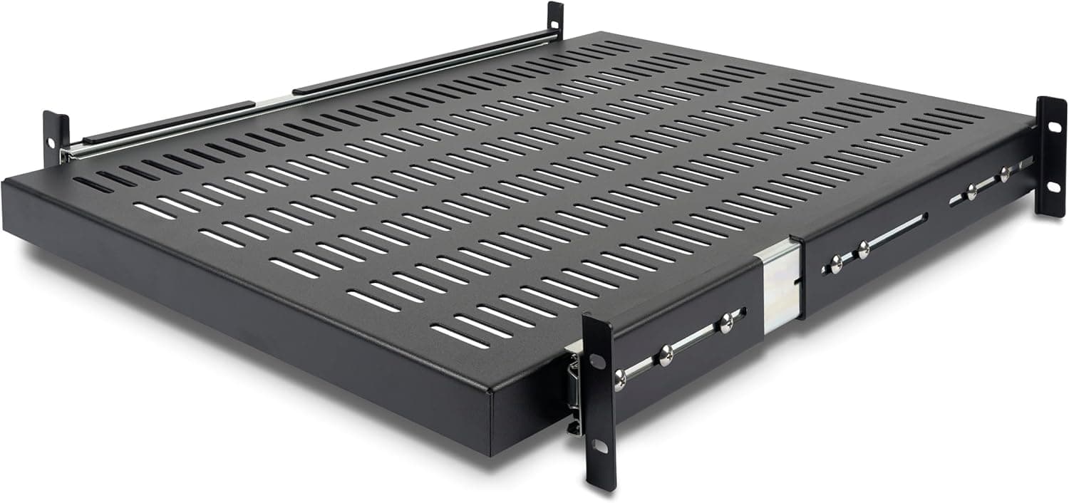 StarTech.com 2U Sliding Server Rack Mount Shelf - 20 to 30in Adjustable Mounting Depth - Vented - 50lb - Heavy Duty Universal 19" Rack Shelf (UNISLDSHF19)