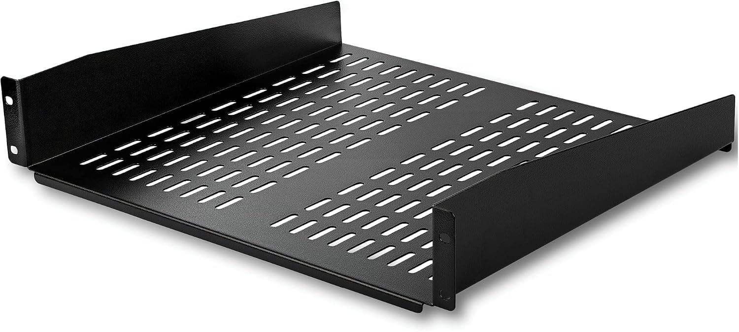 StarTech 2U Vented Cantilever Rack Shelf, 16in Deep, 50lb, TAA (CABSHELFV) - Universal 19in fit, SPCC cold-rolled steel