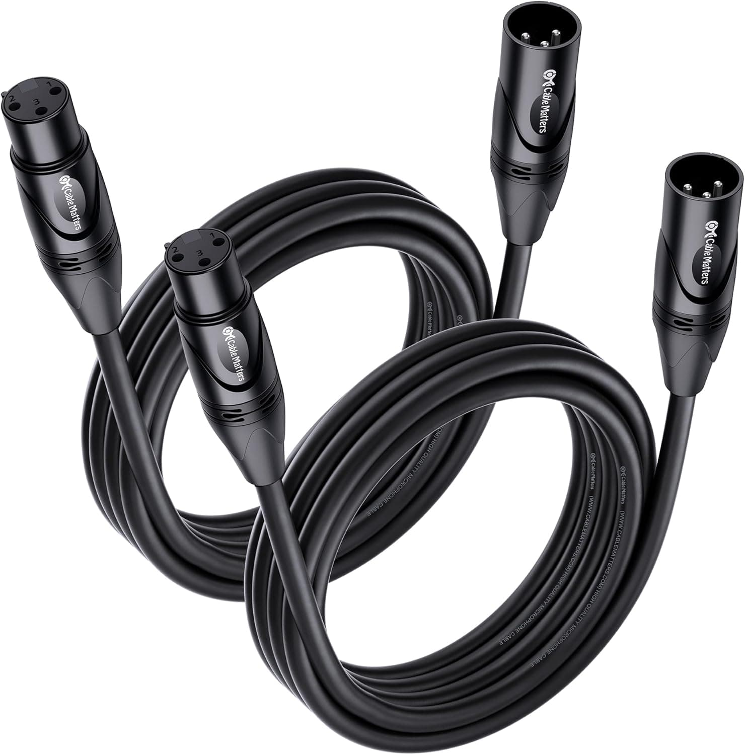 Cable Matters 2-Pack Premium XLR to XLR Microphone Cable 10ft Oxygen-Free Copper