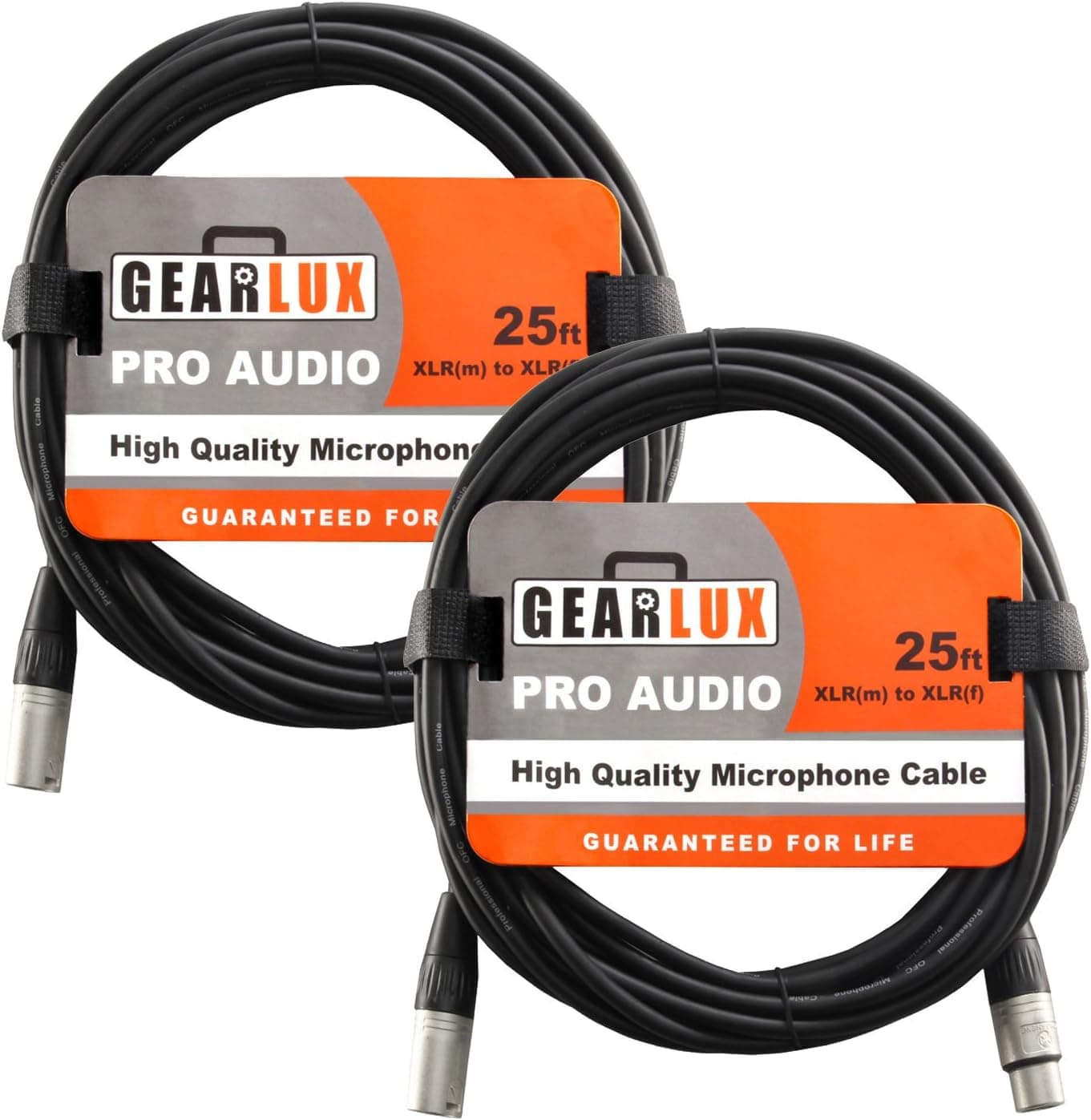 Gearlux XLR Microphone Cable Fully Balanced Male to Female 25 Feet 2 Pack