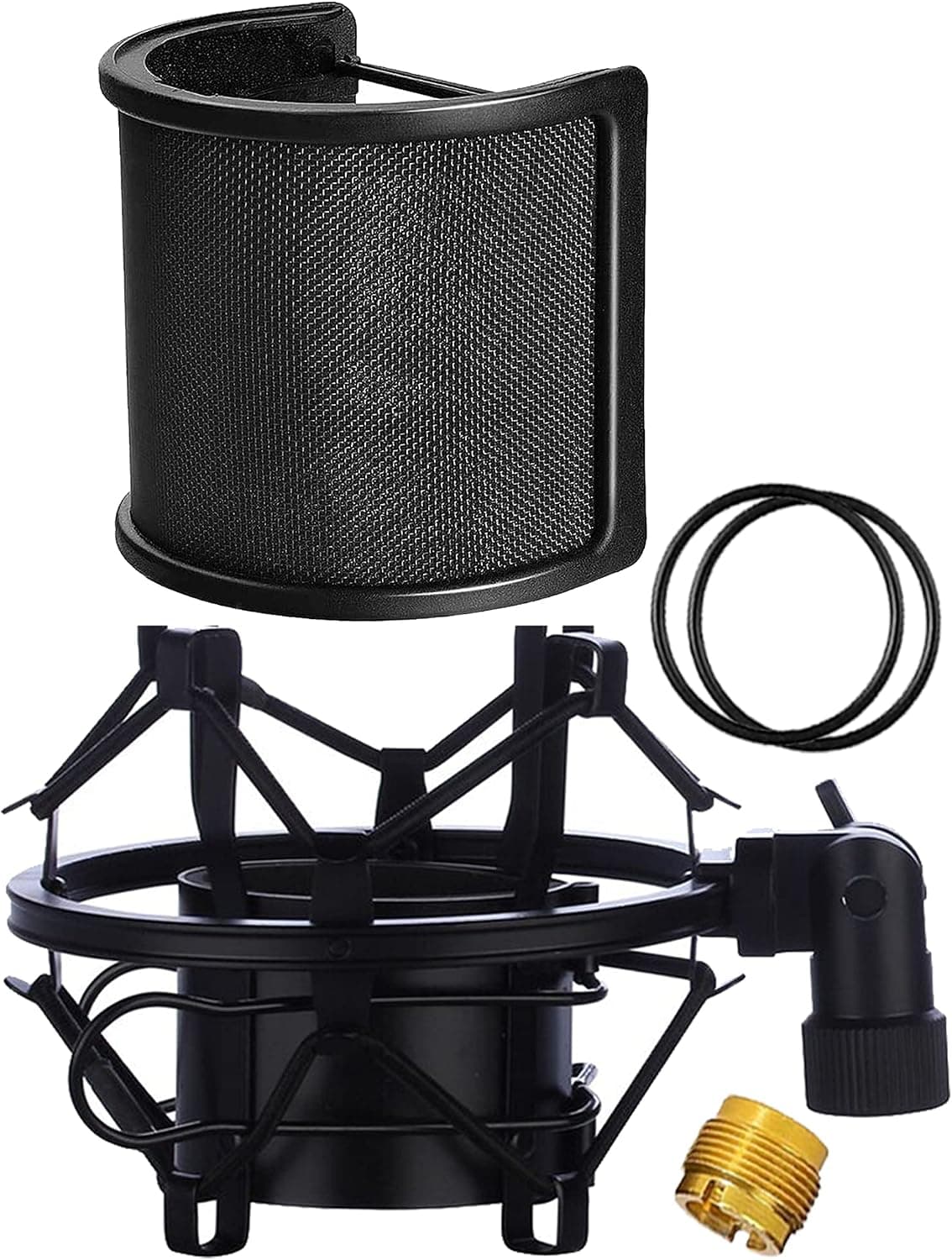 Microphone Shock Mount with Pop Filter Anti-Vibration Holder for 46mm-51mm Mic
