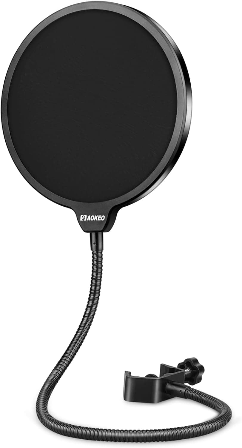 Aokeo Professional Microphone Pop Filter Mask Shield Dual Layered with Gooseneck
