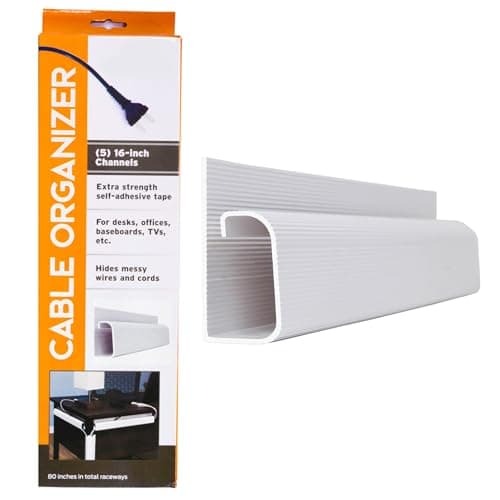 Simple Cord 5 Pack of 16-Inch J Channel Cable Management Under Desk - Easy to Install Adhesive Mount Cord Organizer for Desk, Home Office, No-Drill Wall Cable Organizer (White)