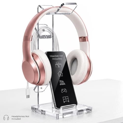 GeekDigg Headphone Stand Gaming Headset Holder For Desk Cable Organizer & Cellphone Stand for All Headphones Size headphone Holder Set for Gaming PC Accessories Gaming Station Transparent