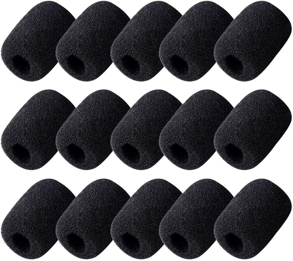 15 Pack Foam Microphone Windscreen Lapel Headset Mini Foam Cover Black