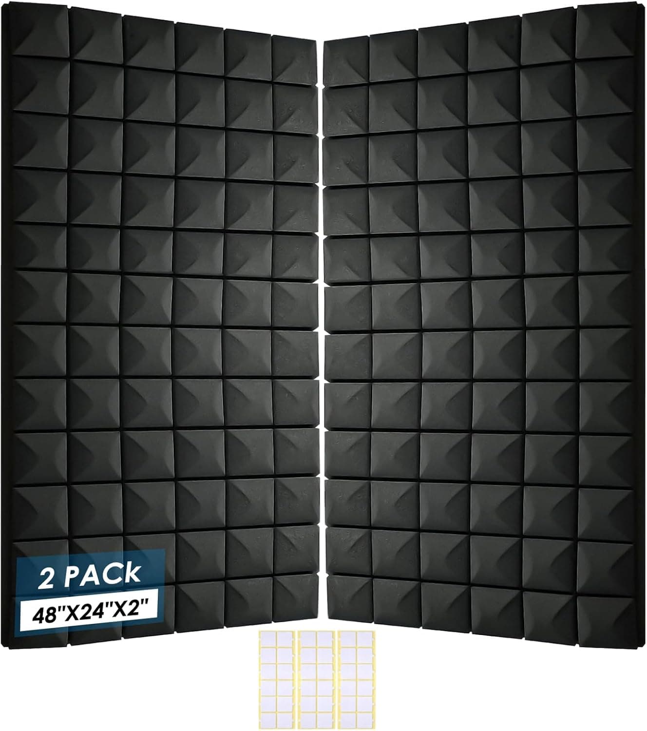 2 Pack Acoustic Foam Panels, 48 x 24 x 2" High Density Studio Wedge Tiles, Fire Resistant