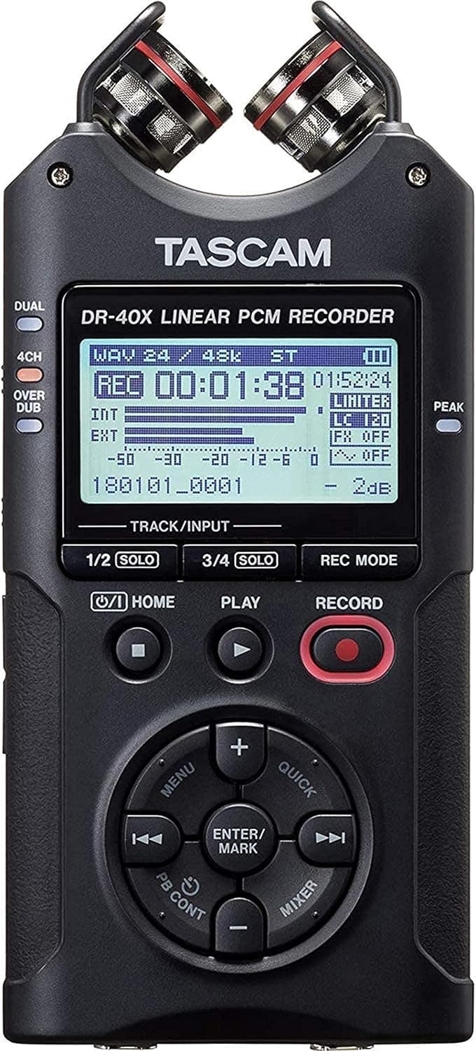 Tascam DR-40X 4-Track Portable Handheld Field Recorder with 2 XLR/TRS Inputs