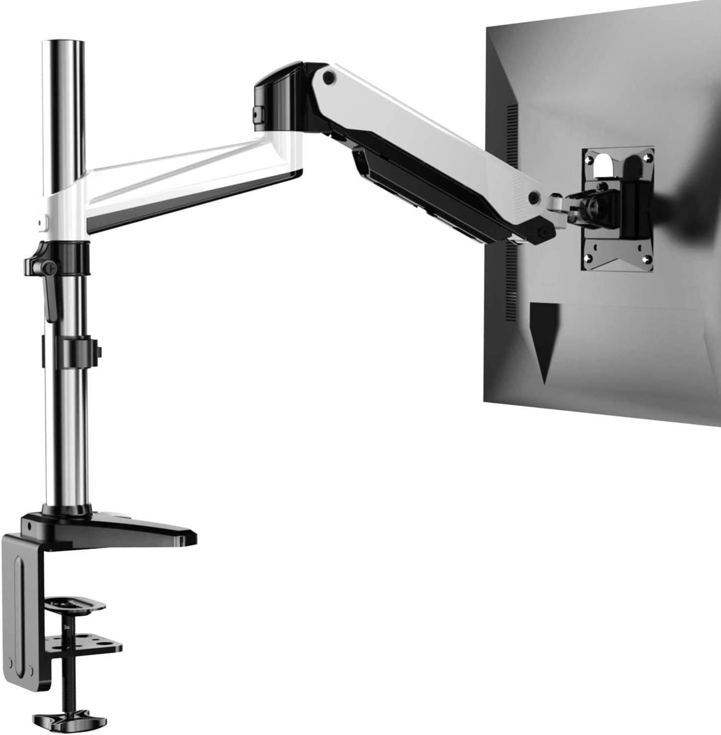 HUANUO Monitor Stand - Premium Gas Spring Single Arm Monitor Desk Mount Fits 17 to 32 Inch Computer Screens, Height Adjustable Aluminum VESA Bracket with C Clamp and Grommet Kit
