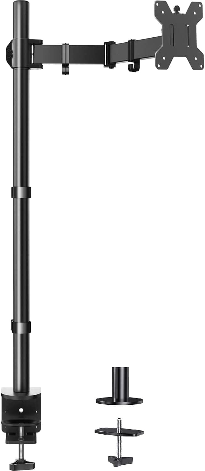 HUANUO Single Monitor Arm with 39 inch Extra-Tall Pole, Adjustable Computer Desk Mount for 13-32 inch Screens and up to 38 inch Ultrawide Screens, Hold 22 lbs, Monitor Stand with C-Clamp & Grommet Base