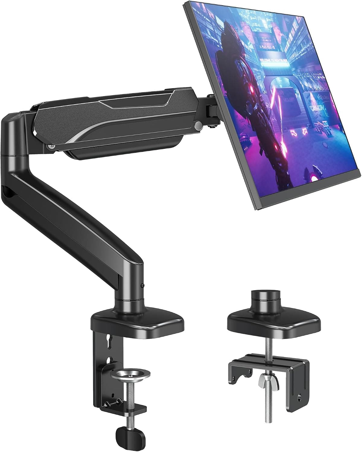 MOUNTUP Single Monitor Desk Mount Holds Screen up to 32 inch, Height Adjustable Monitor Arm, Full Motion Computer Monitors Stand with Clamp/Grommet Base, VESA Mounts Fit 4.4-17.6lbs, Black
