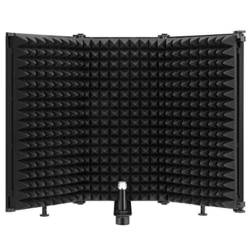 Moukey Microphone Isolation Shield, Foldable Mic Shield with Triple Sound Insulation, Reflection Filter with 3/8" and 5/8" Mic Threaded Mount for Recording Studio, Podcasts, Singing, and Broadcasting