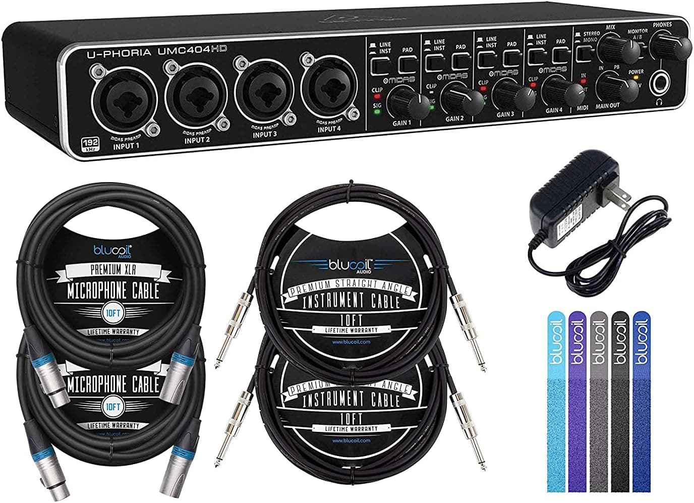 Behringer U-PHORIA UMC404HD USB Audio Interface Bundle with Power Adapter and Cables