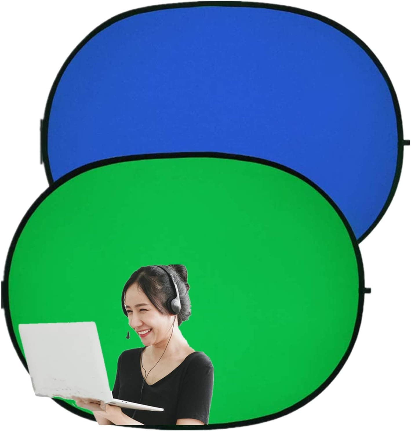 Collapsible Portable Green Screen Backdrop, 2 in 1 Pop Up Green/Blue Reversible Chromakey 39x59 in
