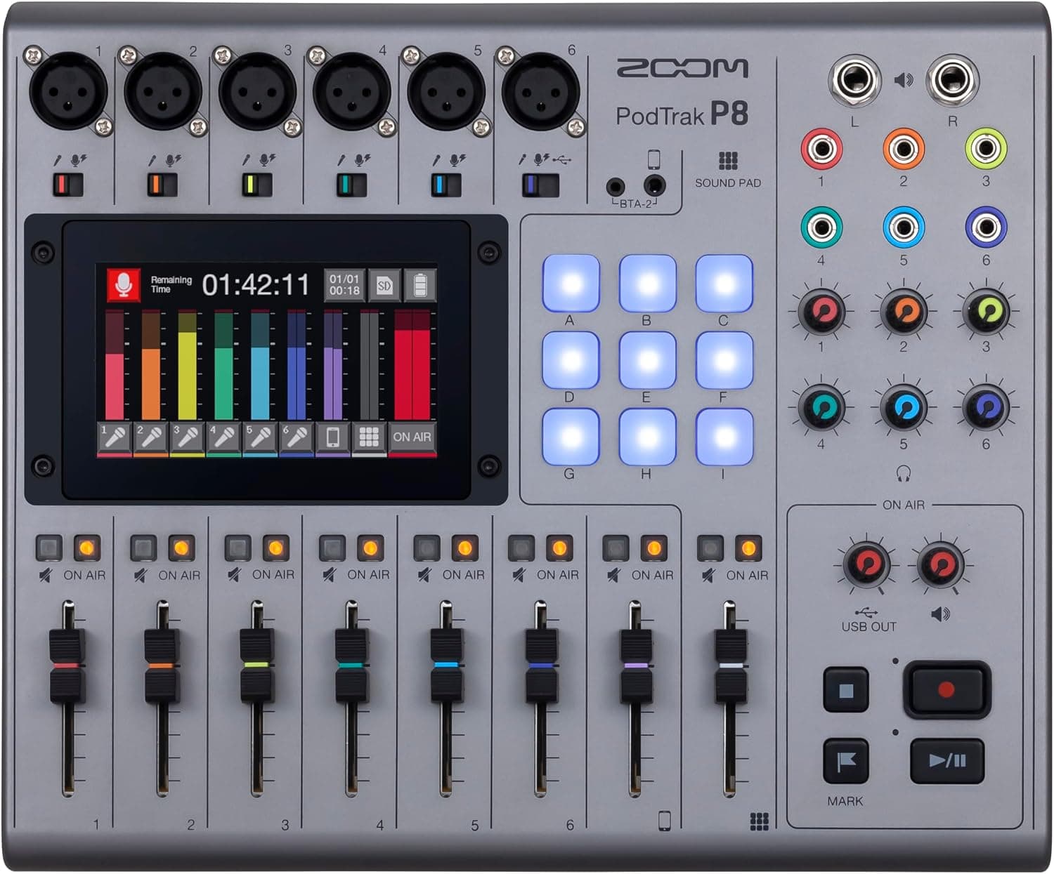 Zoom PodTrak P8 Podcast Recorder with 6 XLR Inputs and Sound Pads