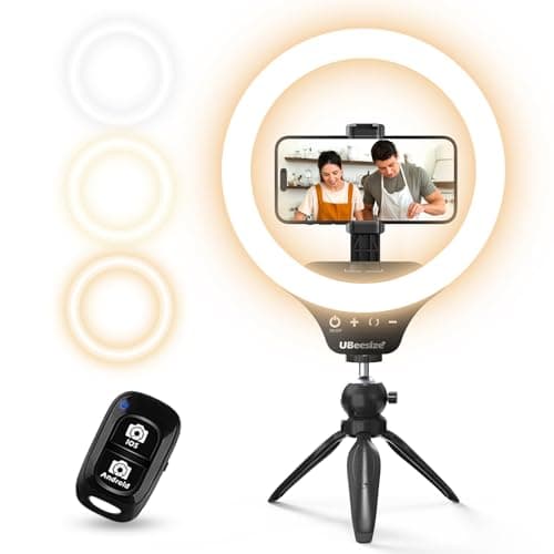 UBeesize 10" Selfie Ring Light with Tripod Stand & Phone Holder, Dimmable LED Ring Light for Makeup, Live Streaming, YouTube, TikTok, Compatible with iOS & Android Phones