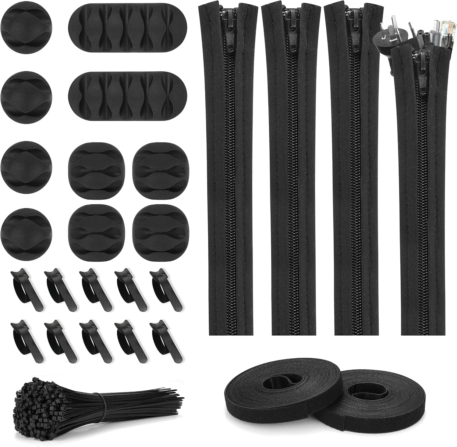 126pcs Cord Management Organizer Kit with Cable Sleeves, Clips and Ties