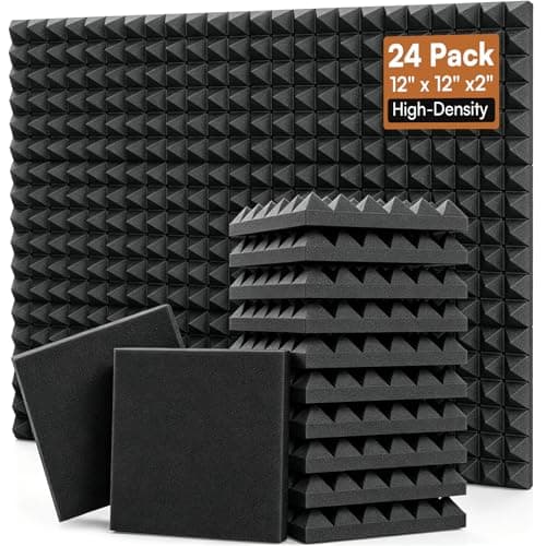 24 Pack 2” Thick Pyramid Acoustic Foam, Sound Proof Foam Panels for Walls