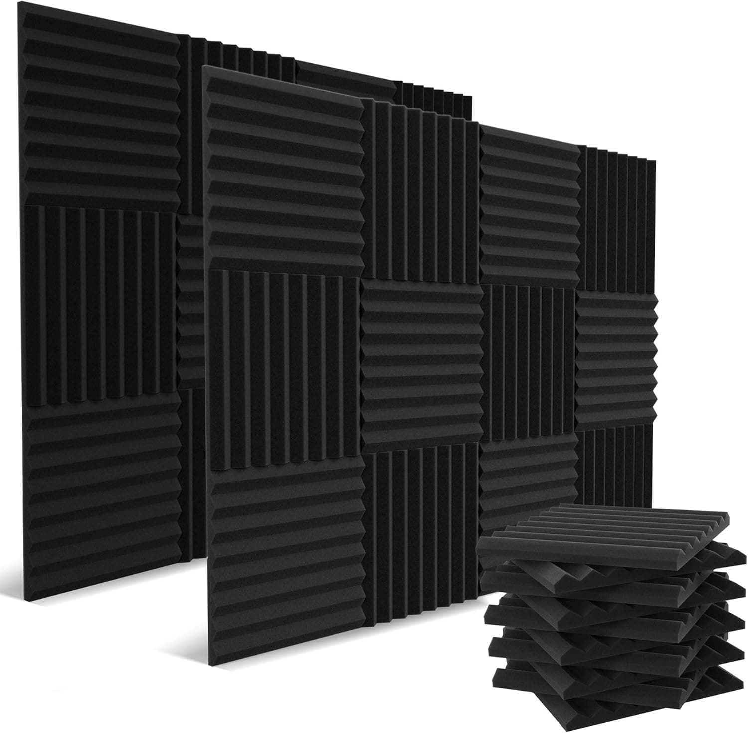 52 Pack Acoustic Panels 1 x 12 x 12 Inch High Density Soundproof Studio Wedges, Charcoal