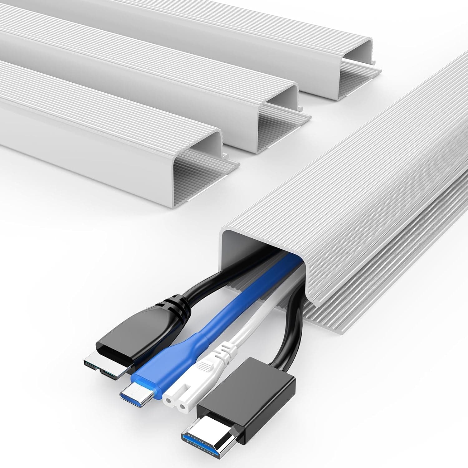 DELAMU 4 Pack Cable Management Under Desk J-Channel Cord Organizer