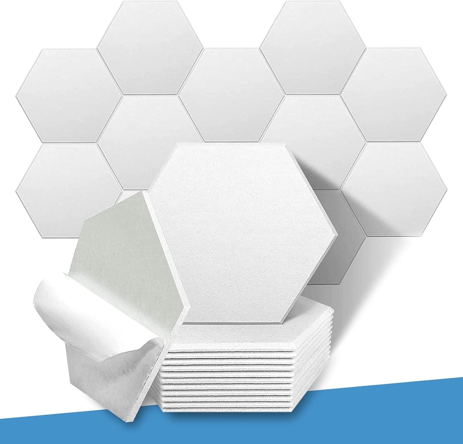 12 Pack Self-adhesive Hexagon Acoustic Panels, Beveled Edge, 12"x10.5"x0.45" High Density