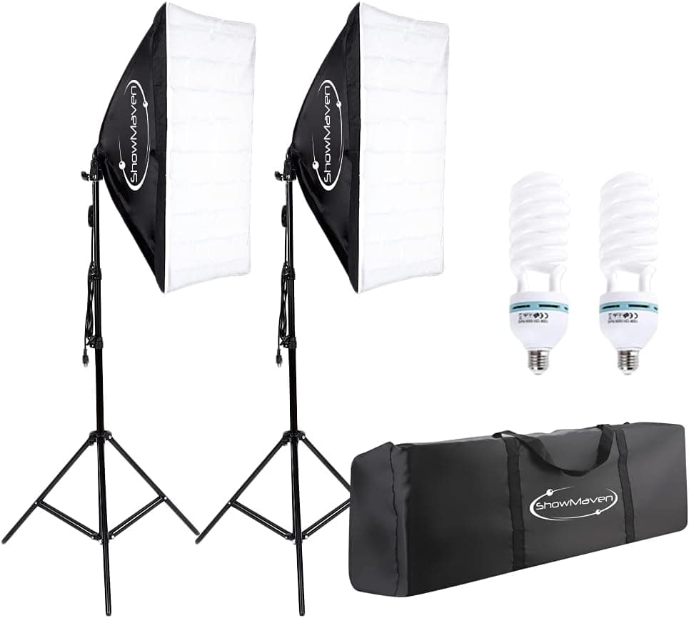 ShowMaven Softbox Lighting Kit, Studio Lights with 2 135W Bulbs 5500K Continuous Photography Lighting Kit