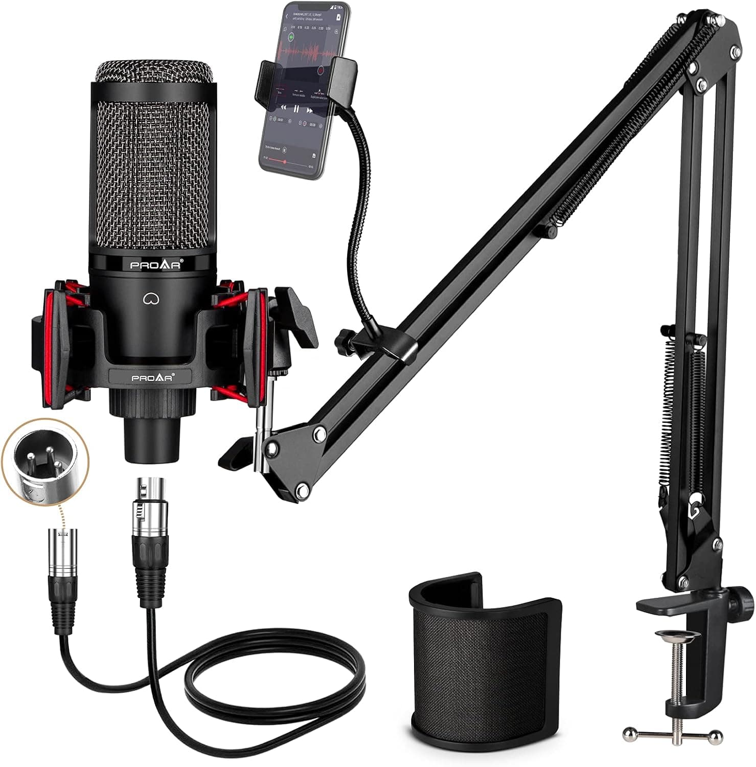 Condenser Microphone XLR Professional Studio Recording Mic Kit with Boom Arm