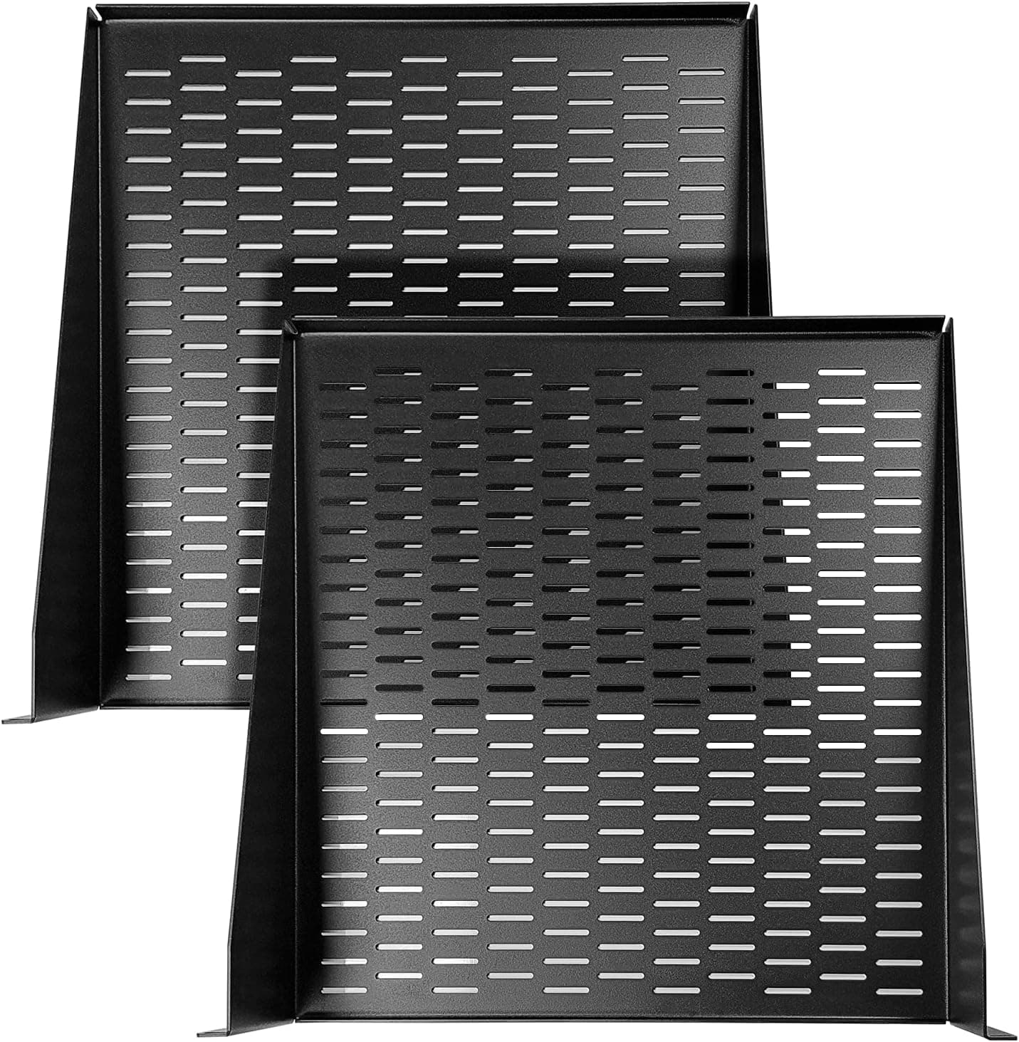 AxcessAbles 2U Vented Rack Shelf - 2 Pack | Rack Trays for 19 Inch Equipment Rack Cabinets | 18" Deep Rackmount Shelf with Lips | 50lb Capacity