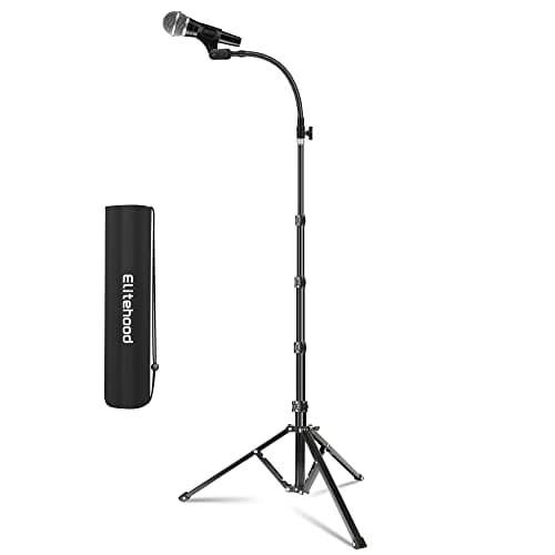 Elitehood Aluminum Portable Microphone Stand, 82’’ Tall Mic Stand for Floor | Height Adjustable & Collapsible Tripod, Travel Friendly, Flexible Gooseneck, Designed for Singing, Karaoke, Stage, Outdoor