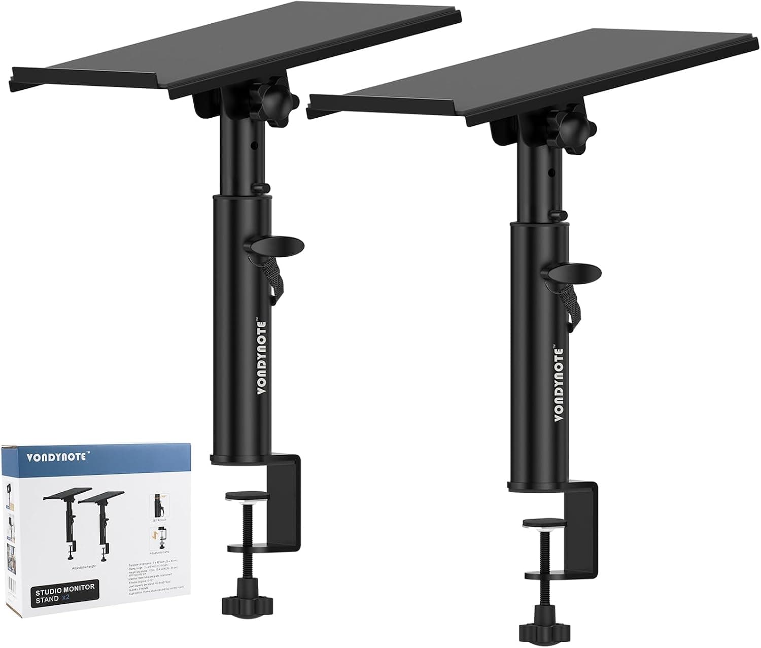 Vondynote Pair of Studio Monitor Stands Desk Clamp Speaker Stands 12 degree Tilt, 10.4-15.4 inch