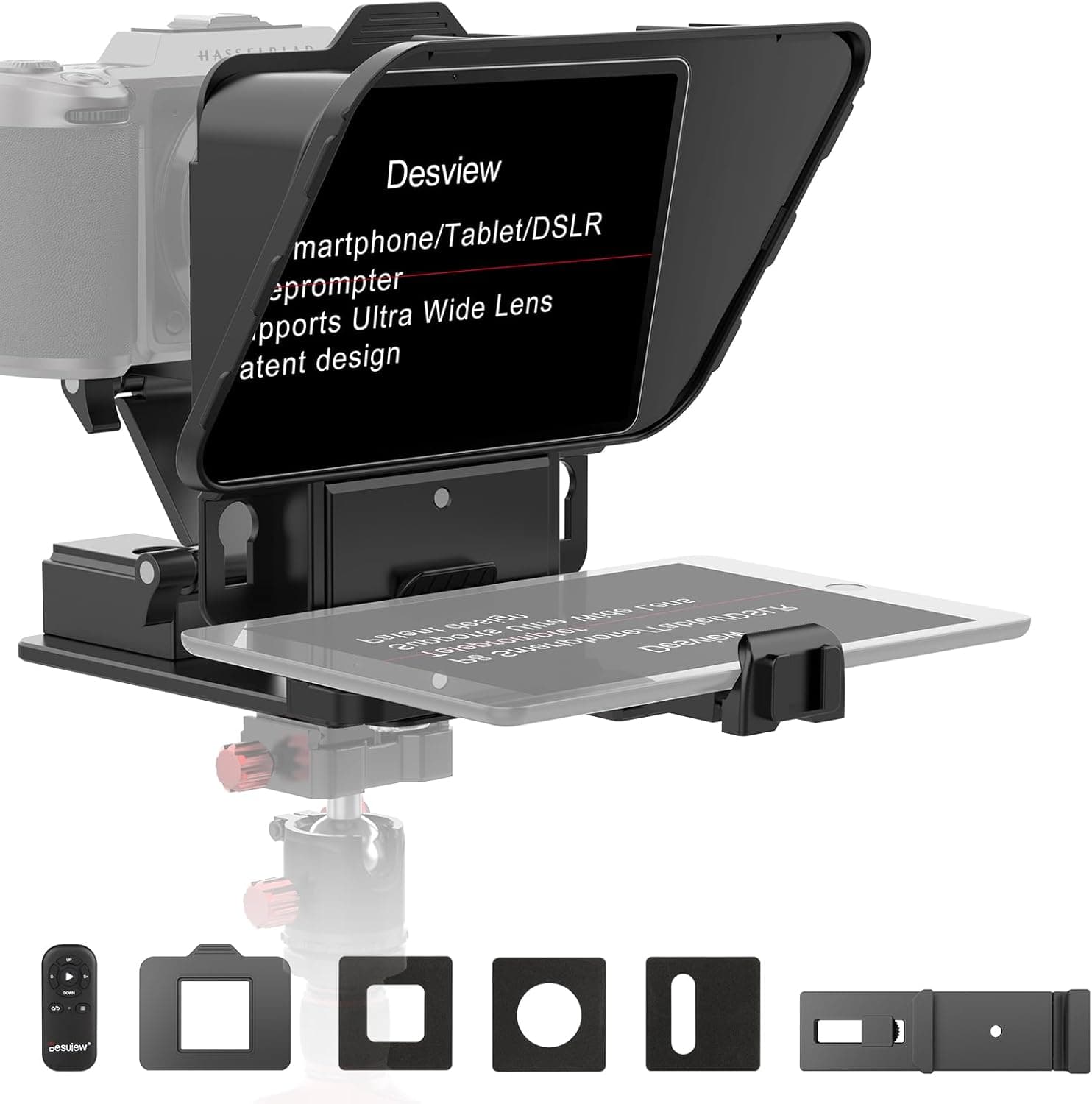Desview P8 Universal Teleprompter for Smartphone Camera, DSLR Webcam Tablet up to 10" with Bluetooth Remote