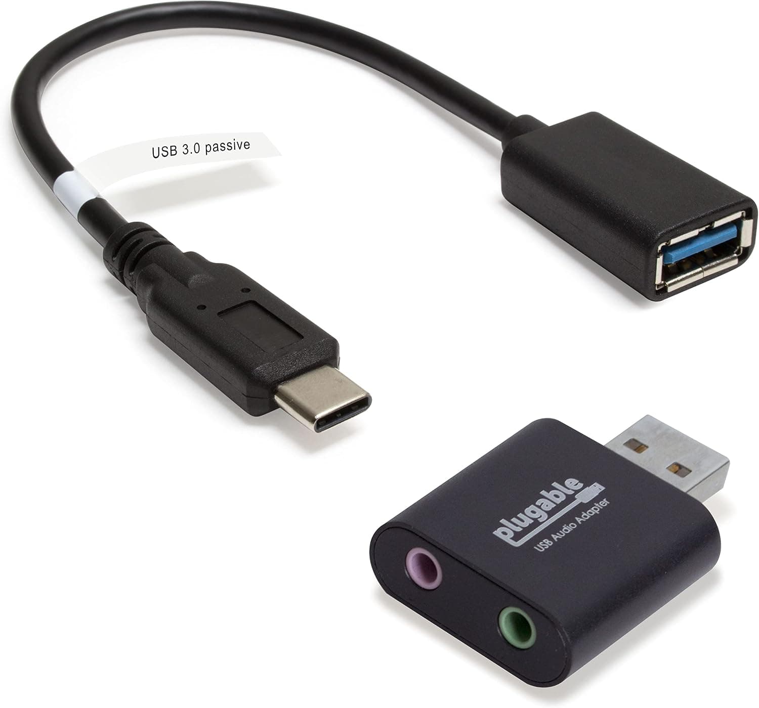 Plugable USB Audio Adapter Bundle with USB C to USB Cable, 3.5mm Speaker-Headphone and Microphone Jack, External Stereo Sound Card