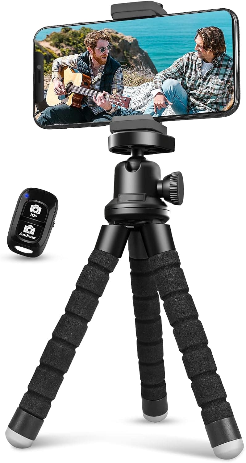 Aureday Phone Tripod, Flexible Tripod for iPhone and Android with Wireless Remote and Clip for Video Recording/Vlogging