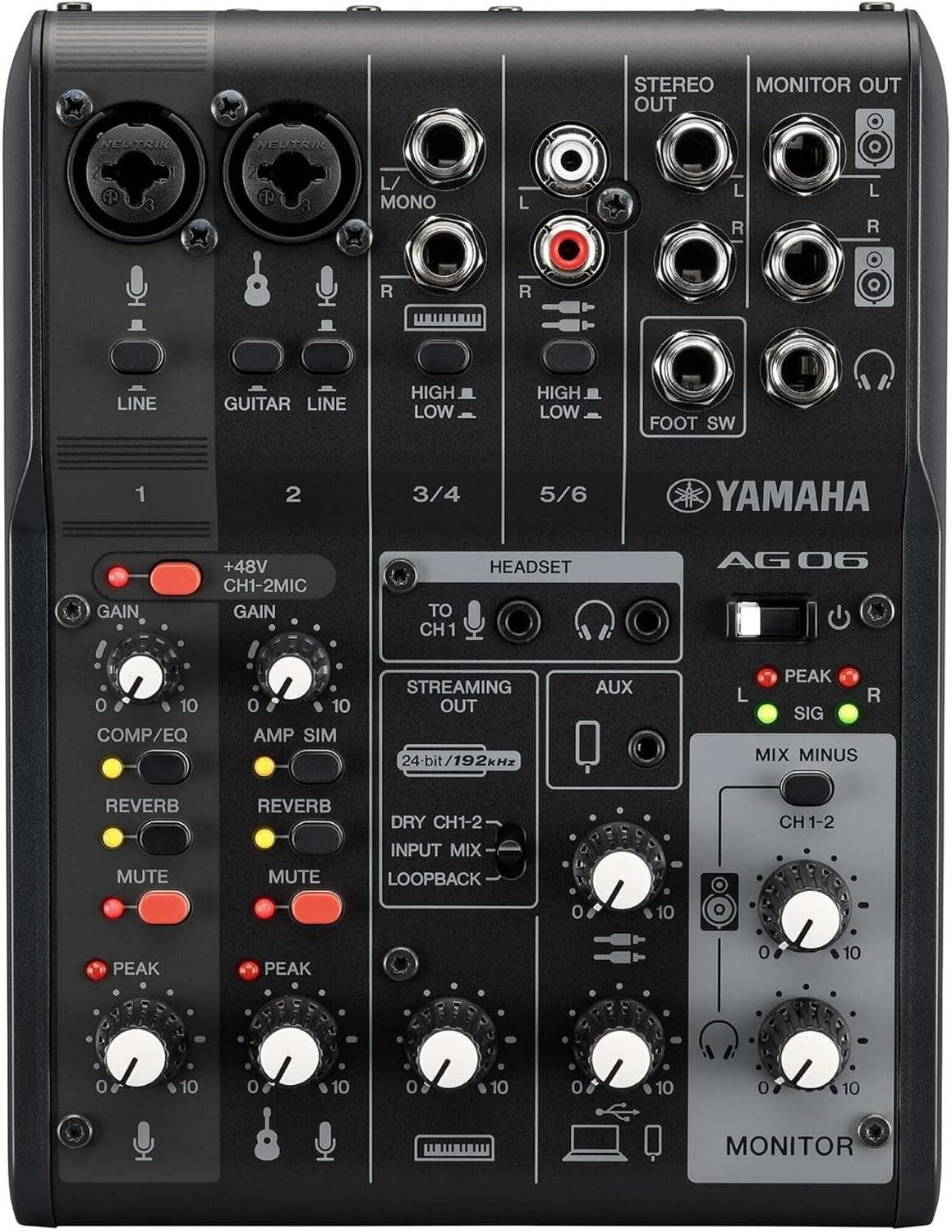 Yamaha AG06MK2 Black 6-Channel Live Streaming Loopback Mixer/USB Interface