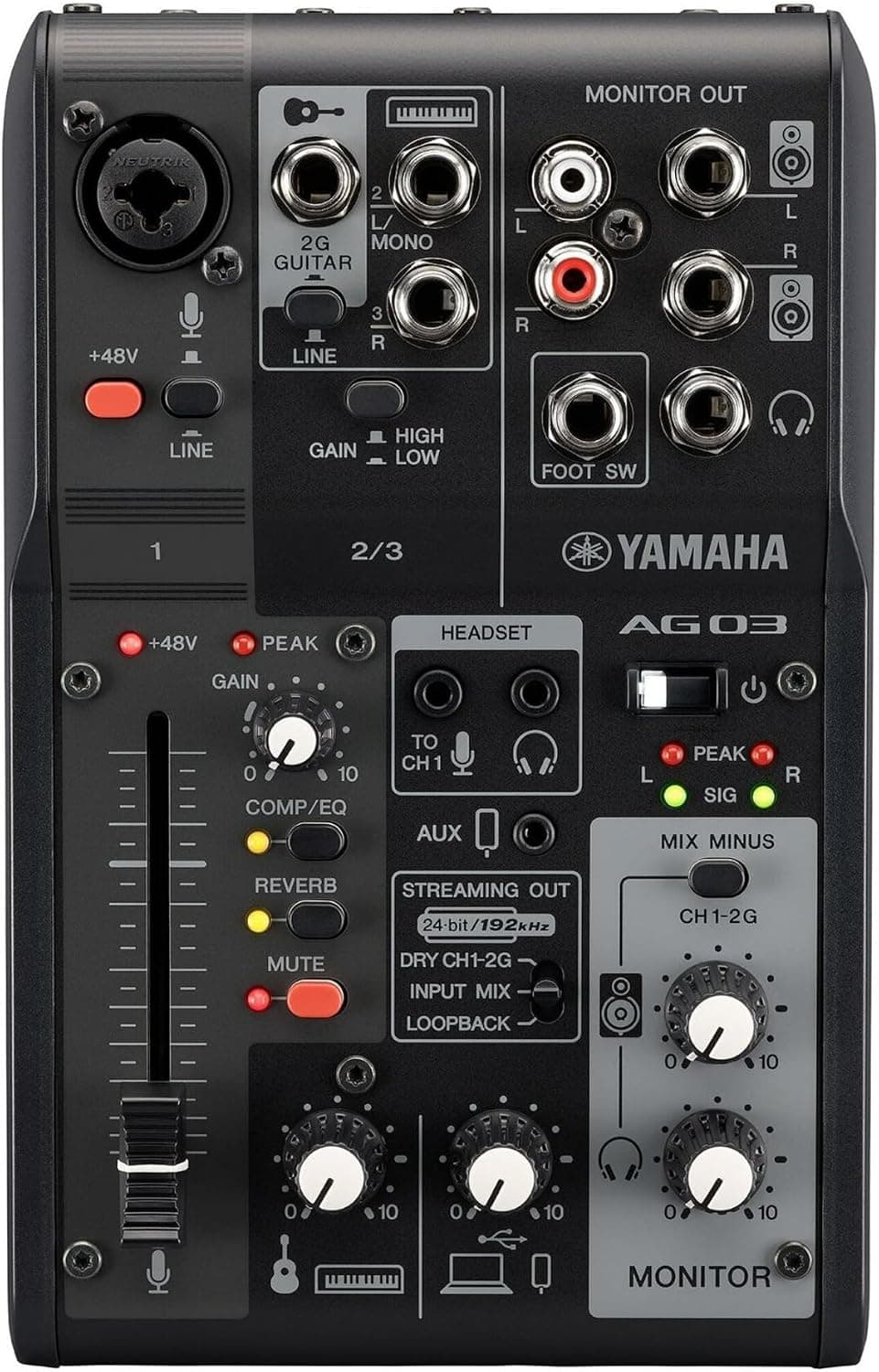 Yamaha AG03MK2 Black 6-Channel Live Streaming Loopback Mixer/USB Interface