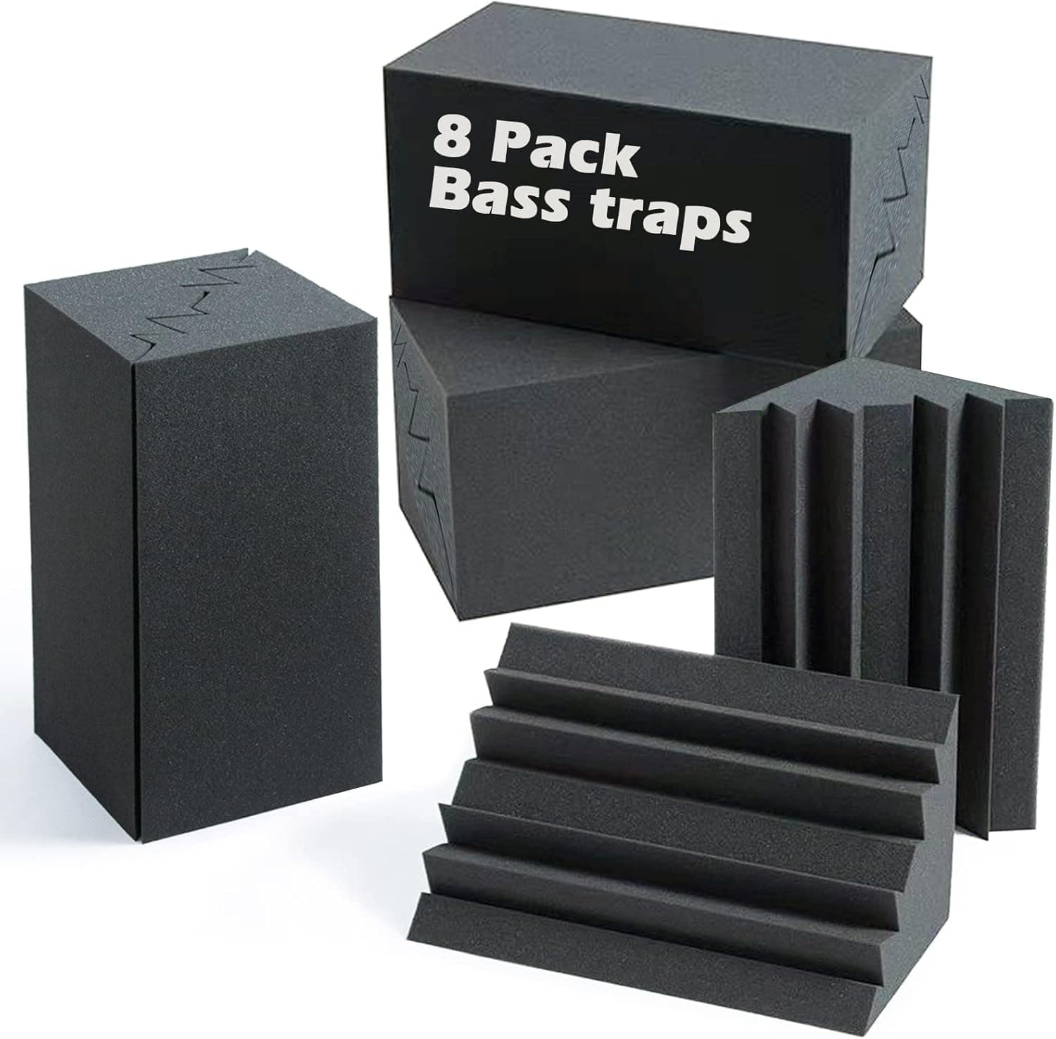 Acoustic Foam Bass Traps 8 Pack, 12" x 7" x 7" Corner Bass Trap, High Density Studio Foam