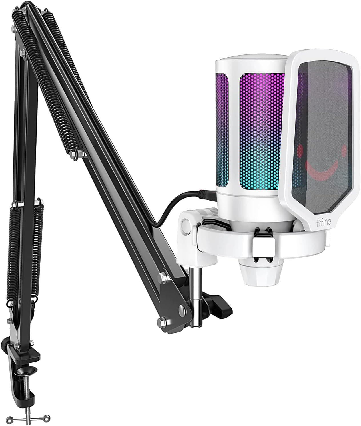 FIFINE Streaming Gaming USB Microphone Kit, PC Condenser RGB Mic Compatible with PS4/PS5, with Pop Filter, Shock Mount - A6T White