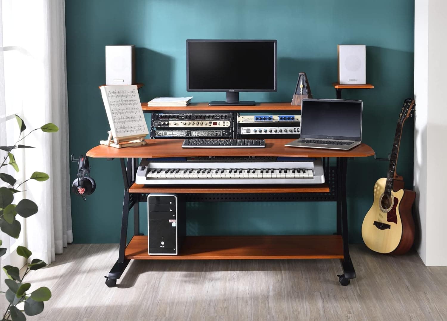 LIBOOI Studio Desk for Recording Music, Producer Desk with Keyboard Tray