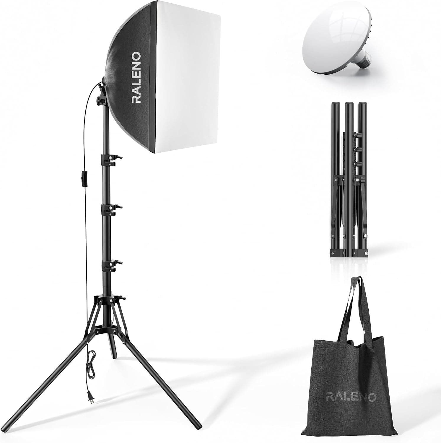 RALENO Softbox Photography Lighting Kit, 16'' x 16'' Softbox Lighting with LED Bulb (50W | 5500K | 97 CRI)