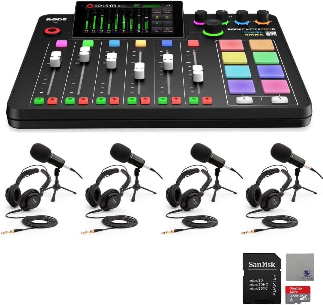 Rode RODECaster Pro II 9-Channel Console Bundle with 4x Zoom ZDM-1 Mic Packs