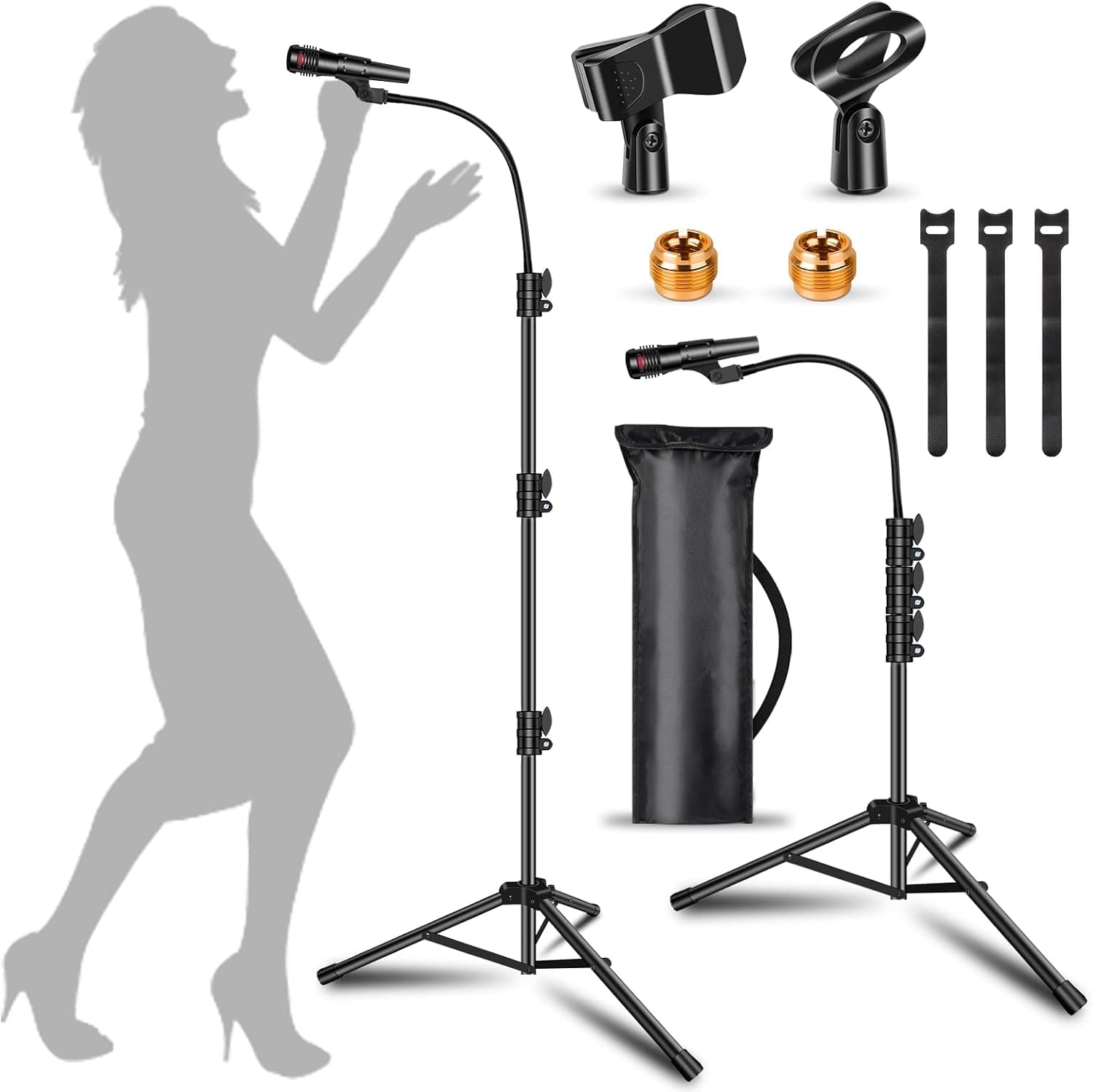 Mic Stand Boom Microphone Stands Floor Tripod Gooseneck Height Adjustable