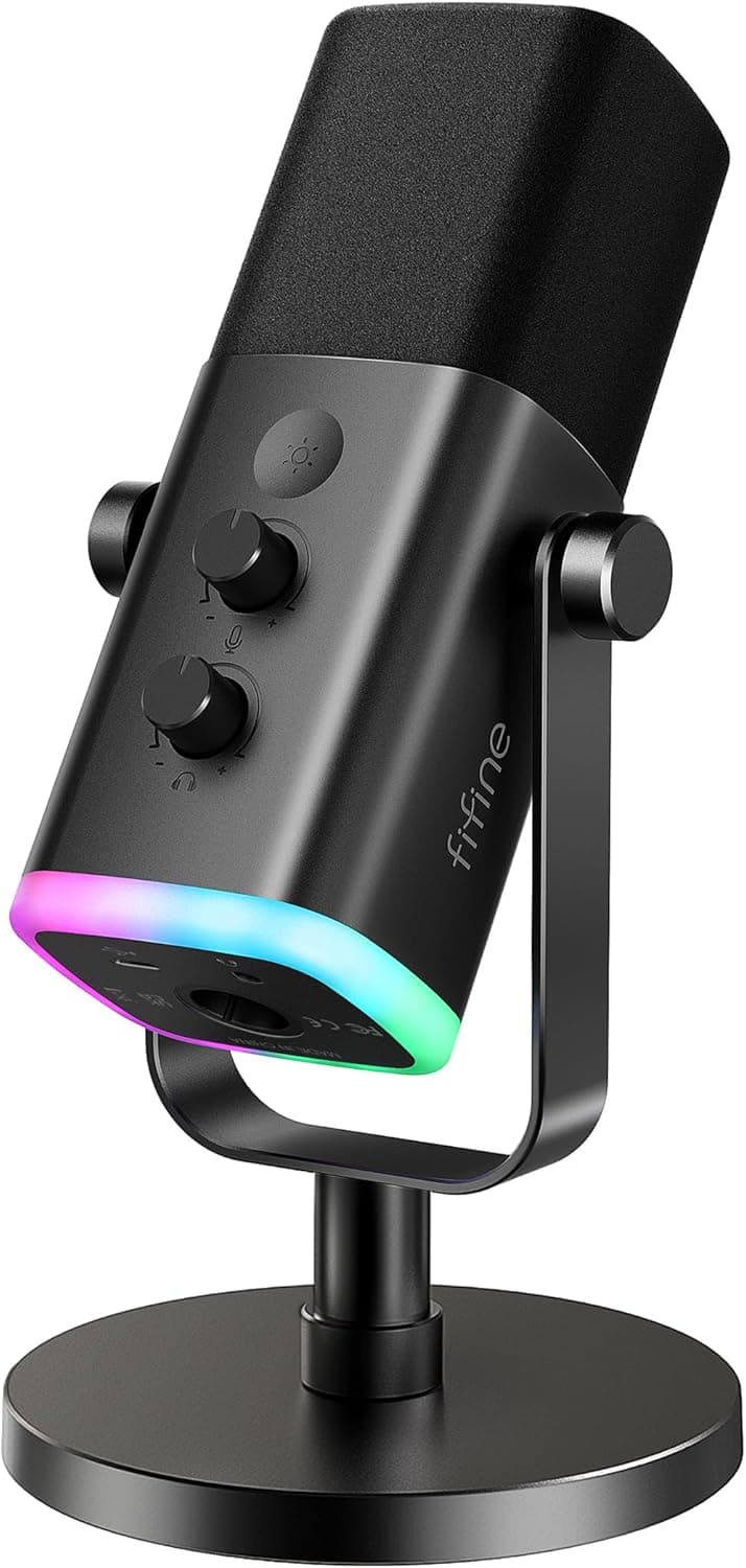 FIFINE AmpliGame AM8 USB/XLR Dynamic Microphone with RGB Light and Mute Button