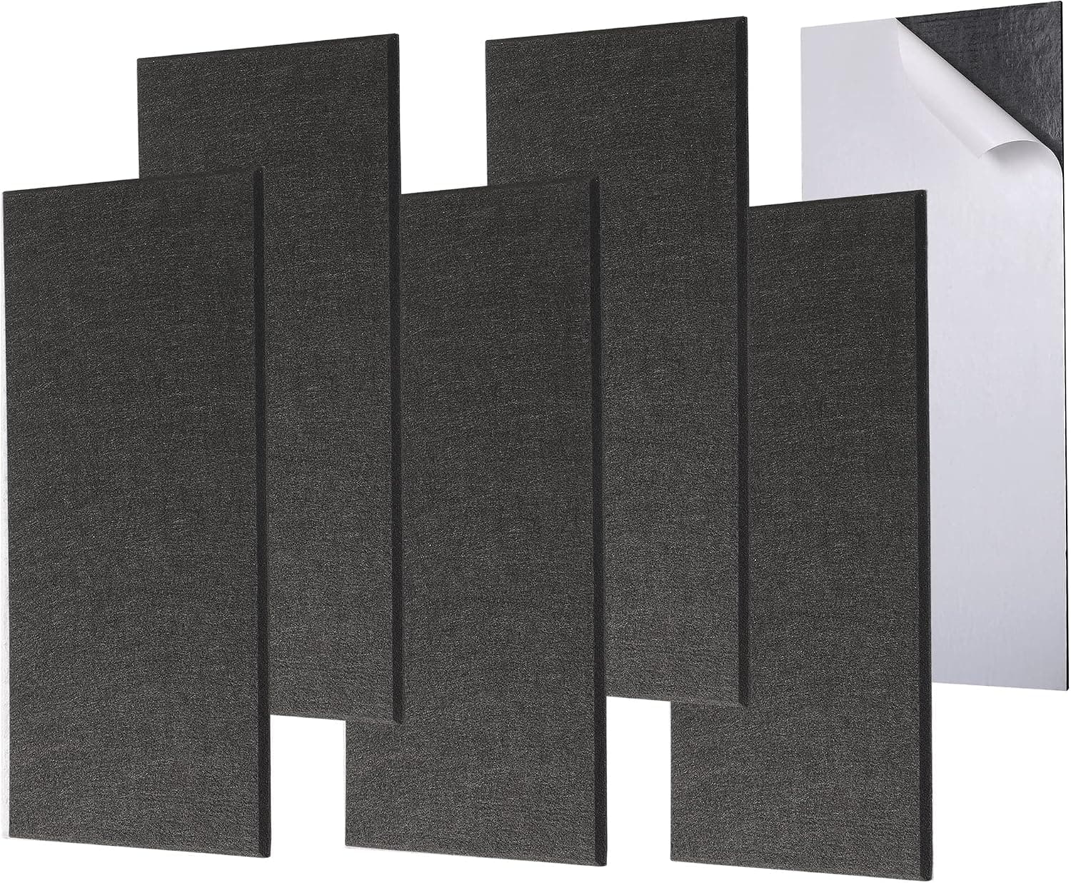 6 Pack Self-adhesive Acoustic Panels, 15.75" x 31.5" x 0.47" Beveled Edge Sound Absorbing, Black