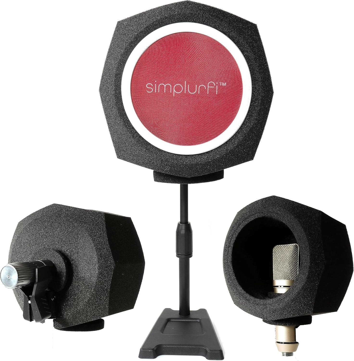 SIMPLURFI Recording Booth Microphone Isolation Ball 2-in-1 Portable Audio Shield with Microphone Stand