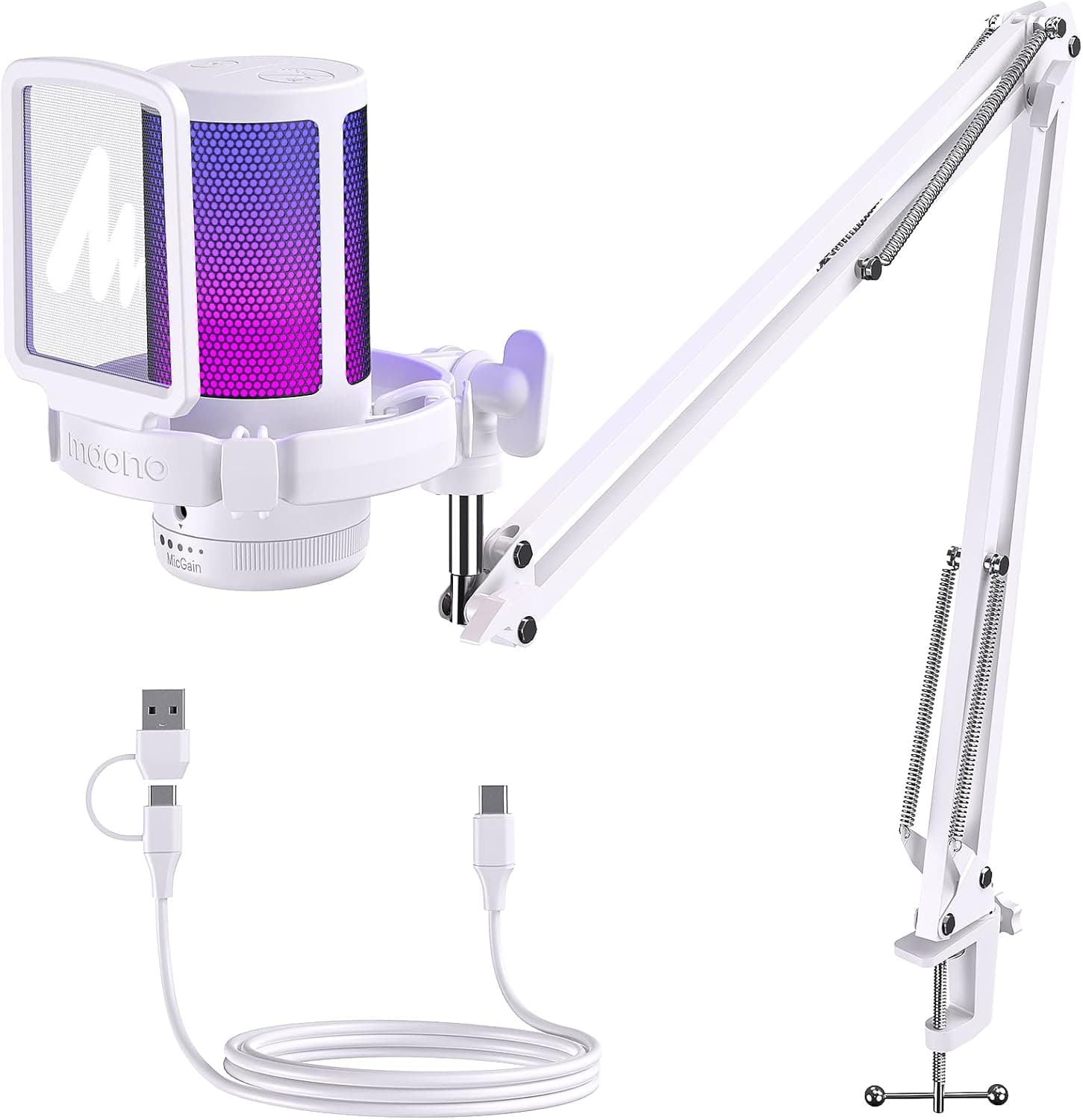 MAONO GamerWave DGM20S USB Gaming Microphone with Boom Arm and RGB Light