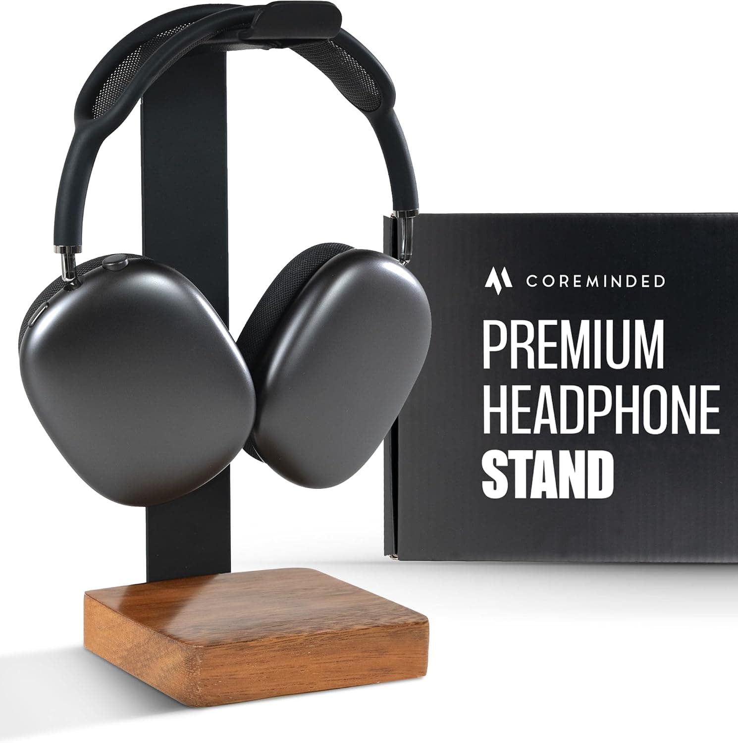 COREMINDED Universal Headphone Stand Walnut Wood Headset Holder