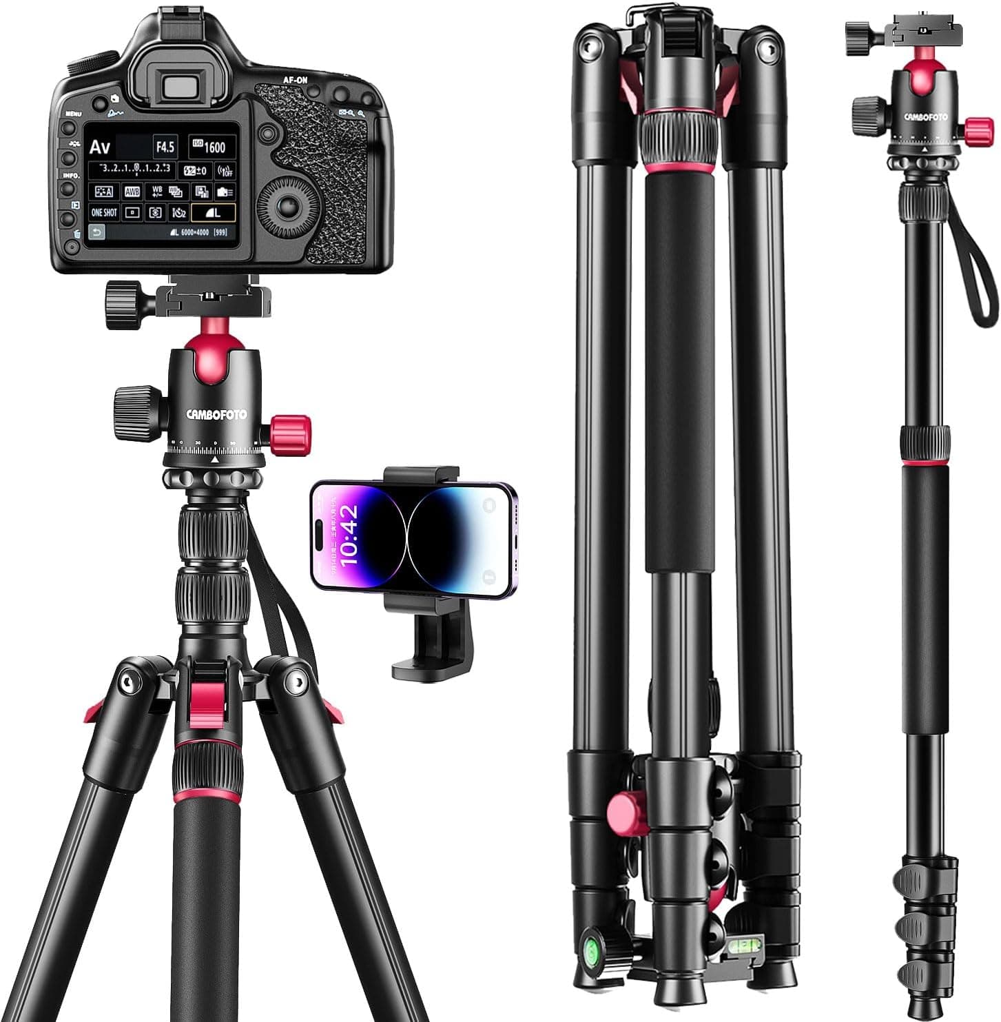 CAMBOFOTO 80" Professional DSLR Camera Tripod, SLR Ball Head Aluminum Photography Tripod & Monopod with Carry Bag