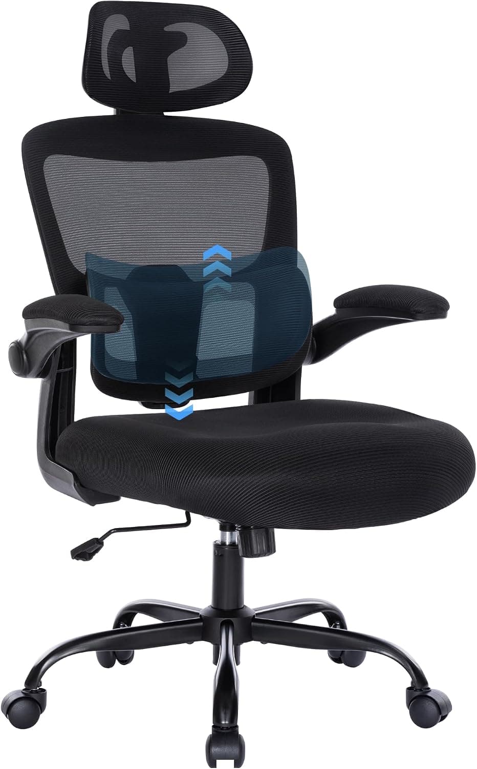 Ergonomic Mesh Office Chair with Lumbar Support, Adjustable High Back with Flip-up Arms