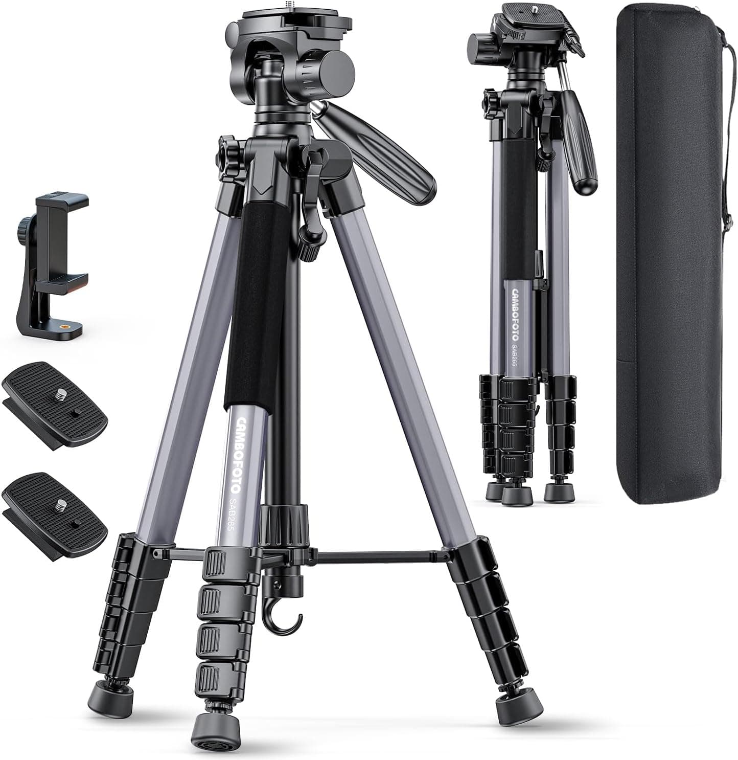 CAMBOFOTO 74" Aluminum Camera Tripod, Heavy-Duty Professional Tripod Stand for DSLR & Mirrorless Cameras with 360 Pan Head