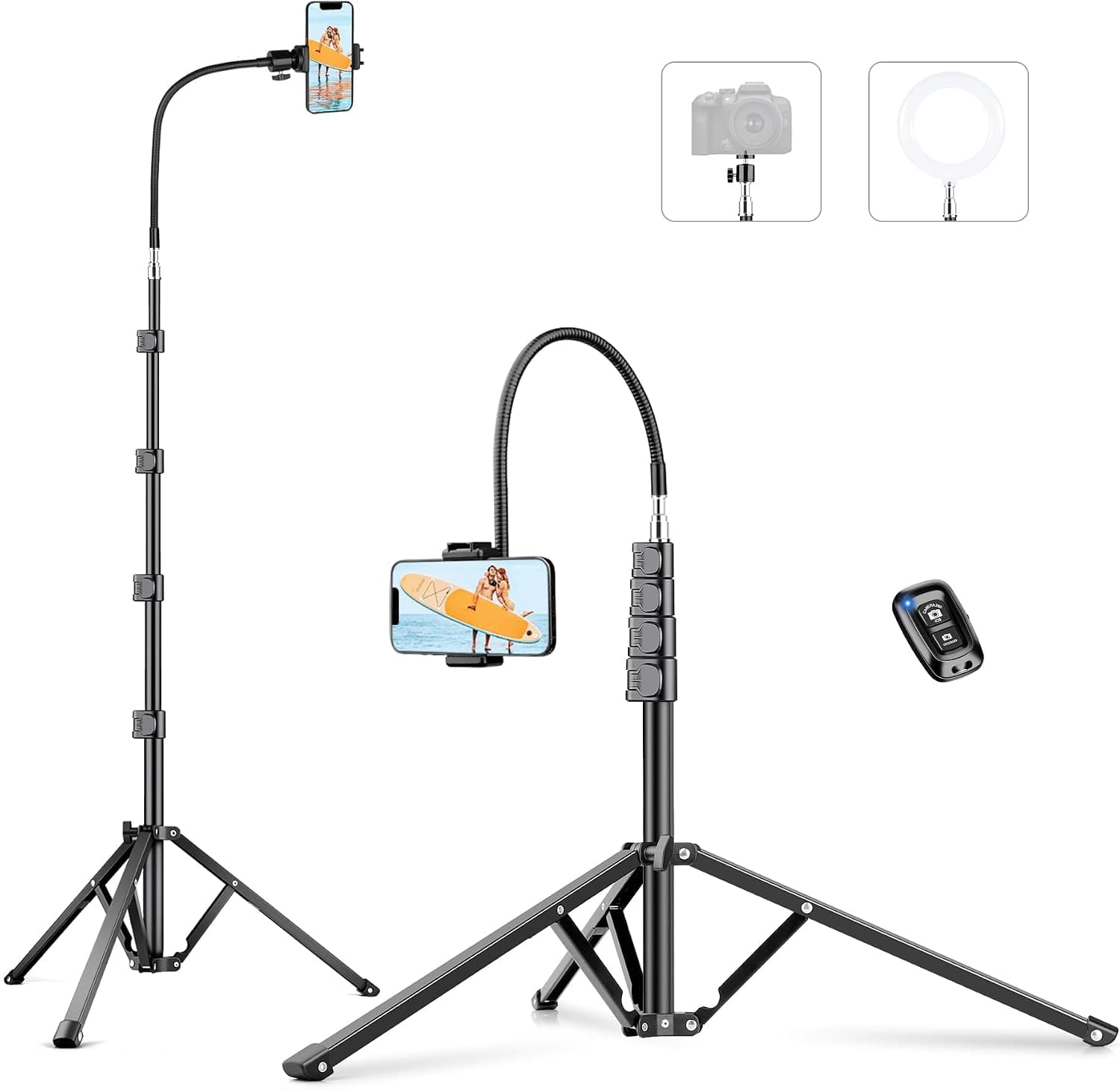 Flexible Tripod for iPhone, 88" Tall Cellphone Tripod with Gooseneck, Phone Holder and Wireless Remote